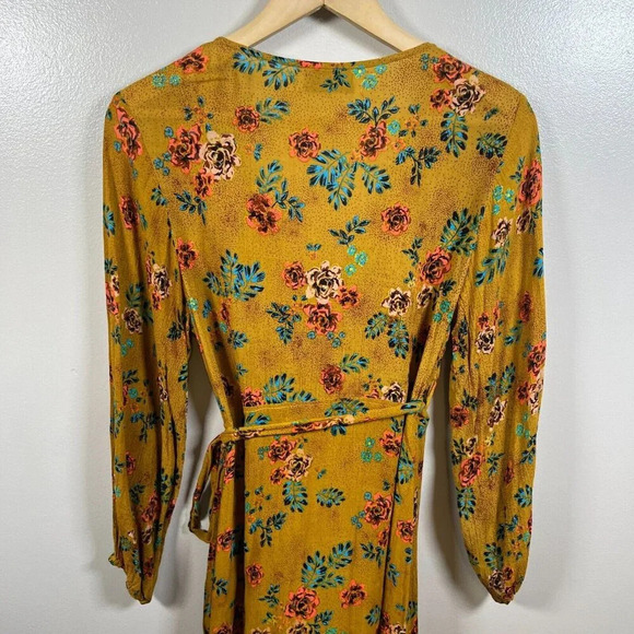 Faithfull The Brand Anthropologie Le Figuaro Floral Wrap Dress Size 2 Yellow - Picture 10 of 12